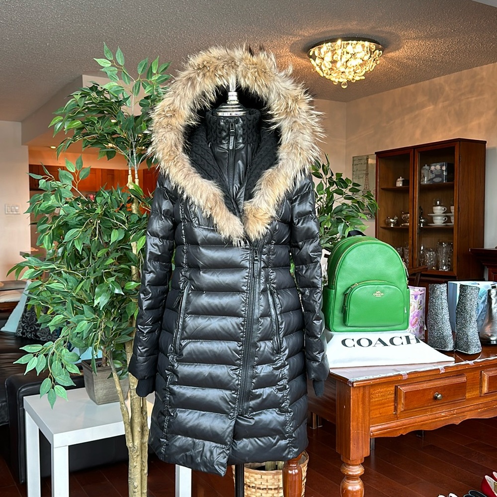 Atelier Noir Rudsak Down Black Puffer Warm Winter Coat Jacket Fur Hood Size M